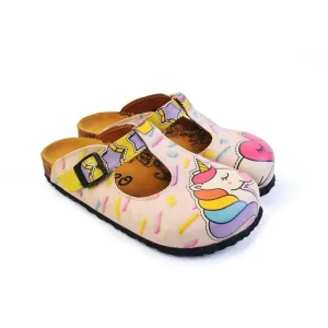 White & Pink Unicorn Heart T-Strap Mule CAL1507