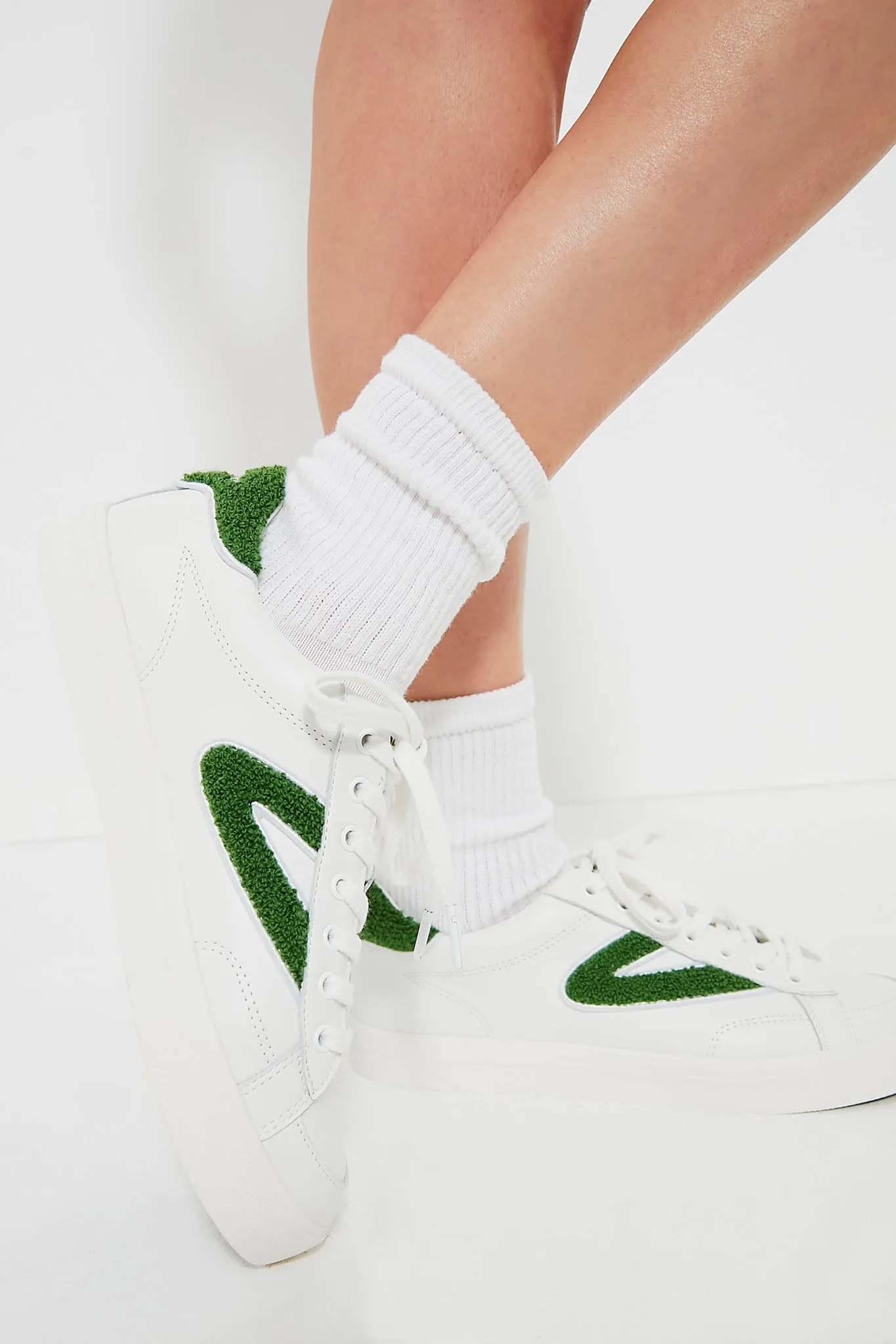 White and Green Mixed Doubles Sneakers