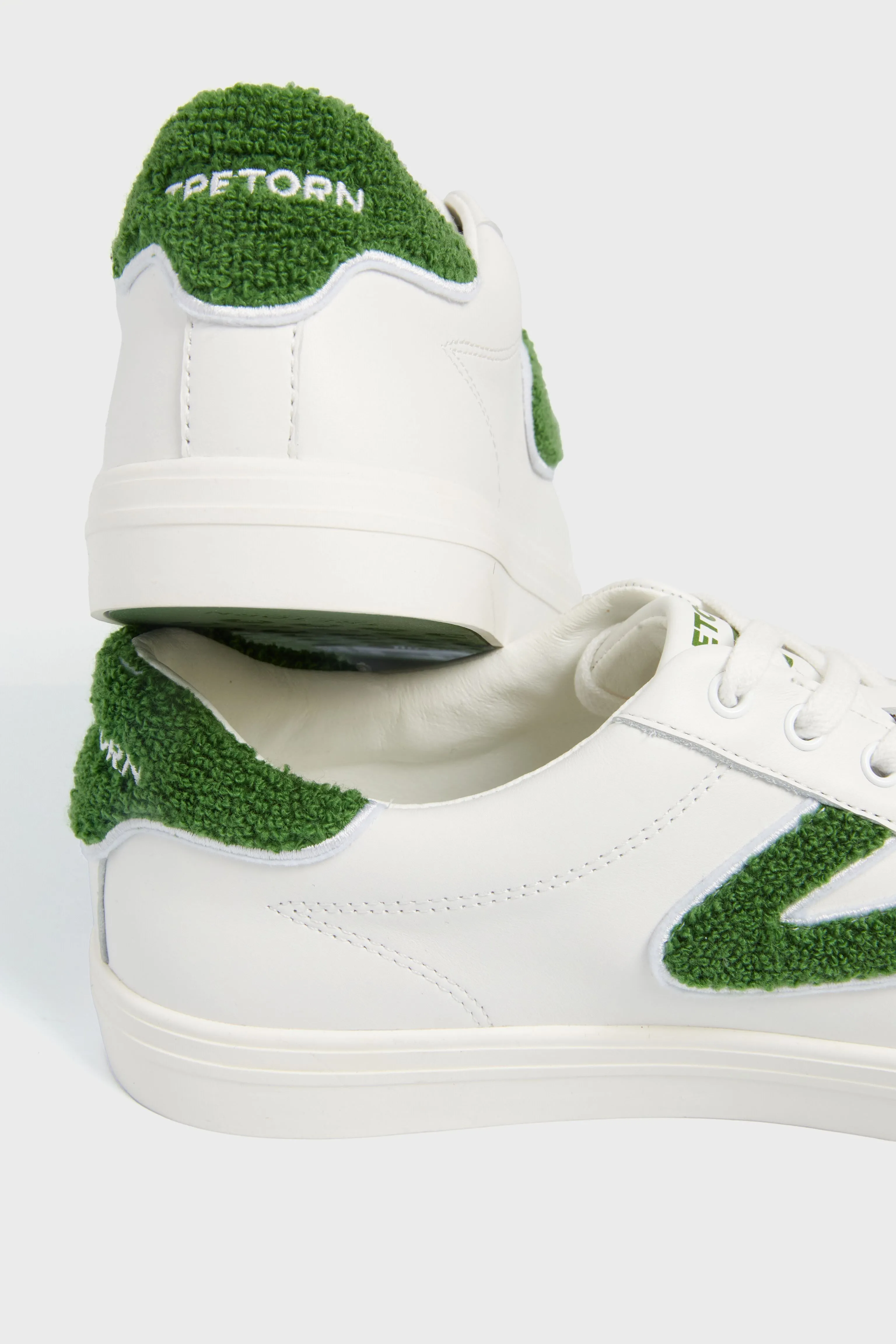 White and Green Mixed Doubles Sneakers