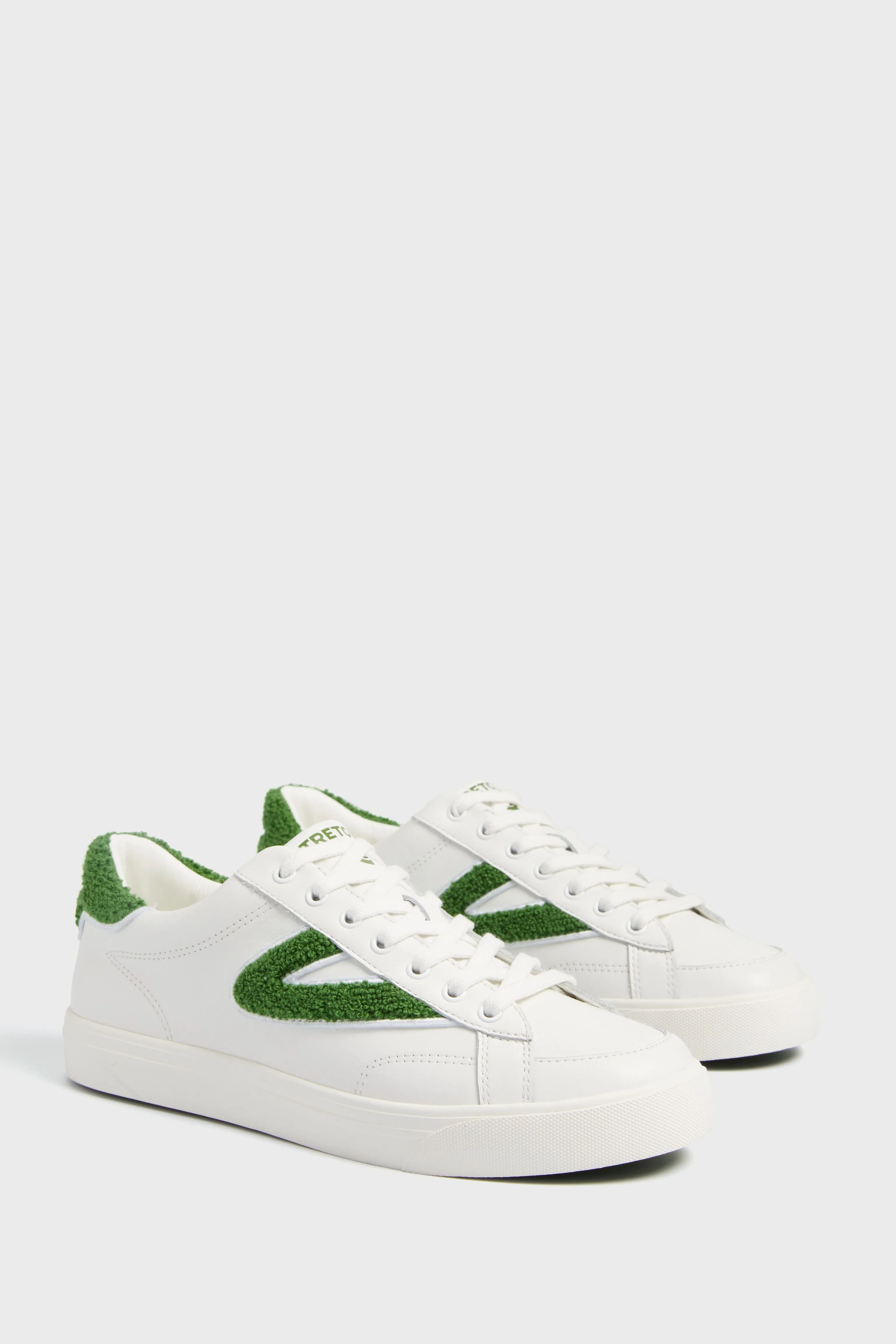 White and Green Mixed Doubles Sneakers