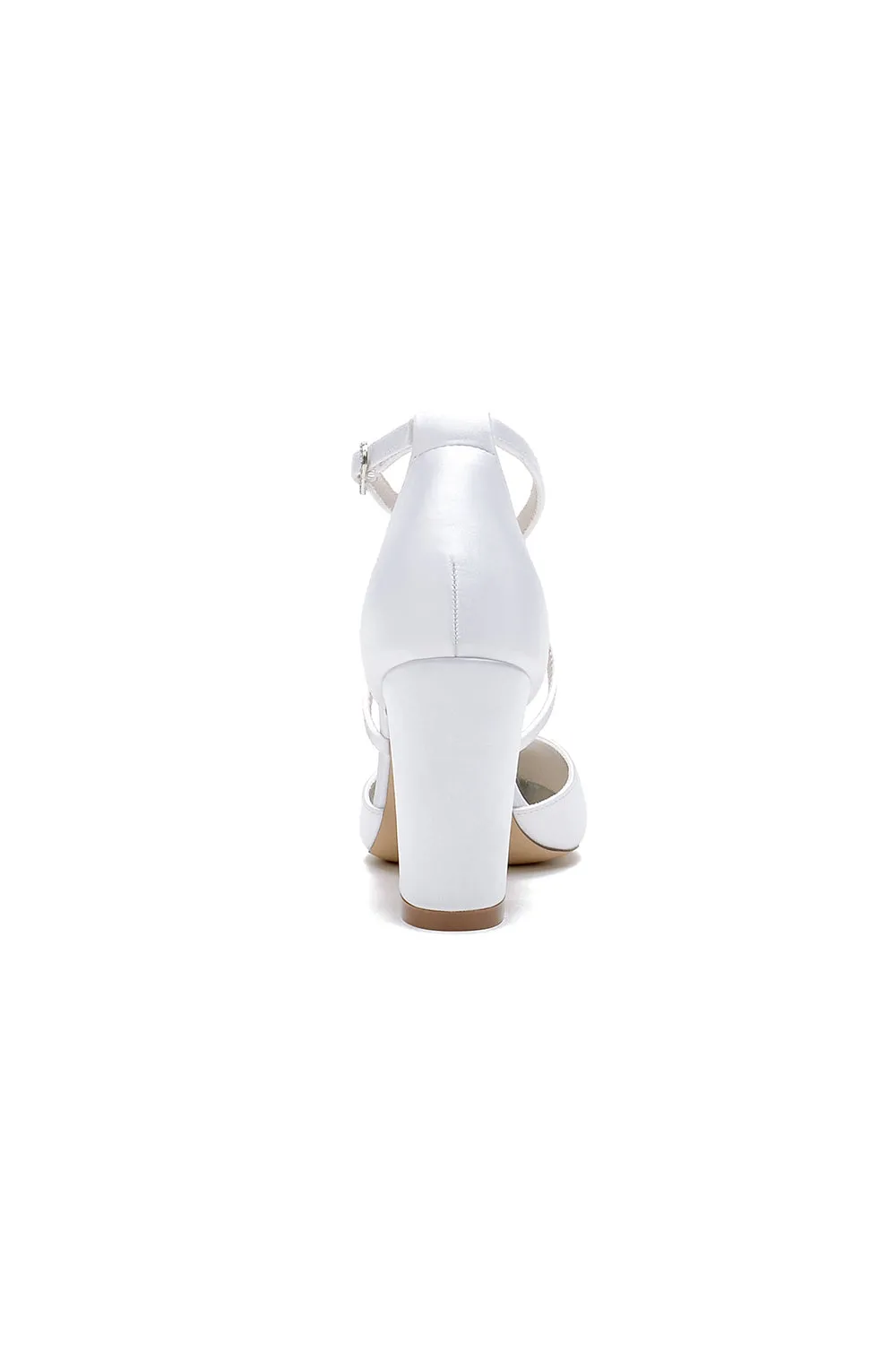 White Satin Pump with Crystal-Embellished Cross-Strap