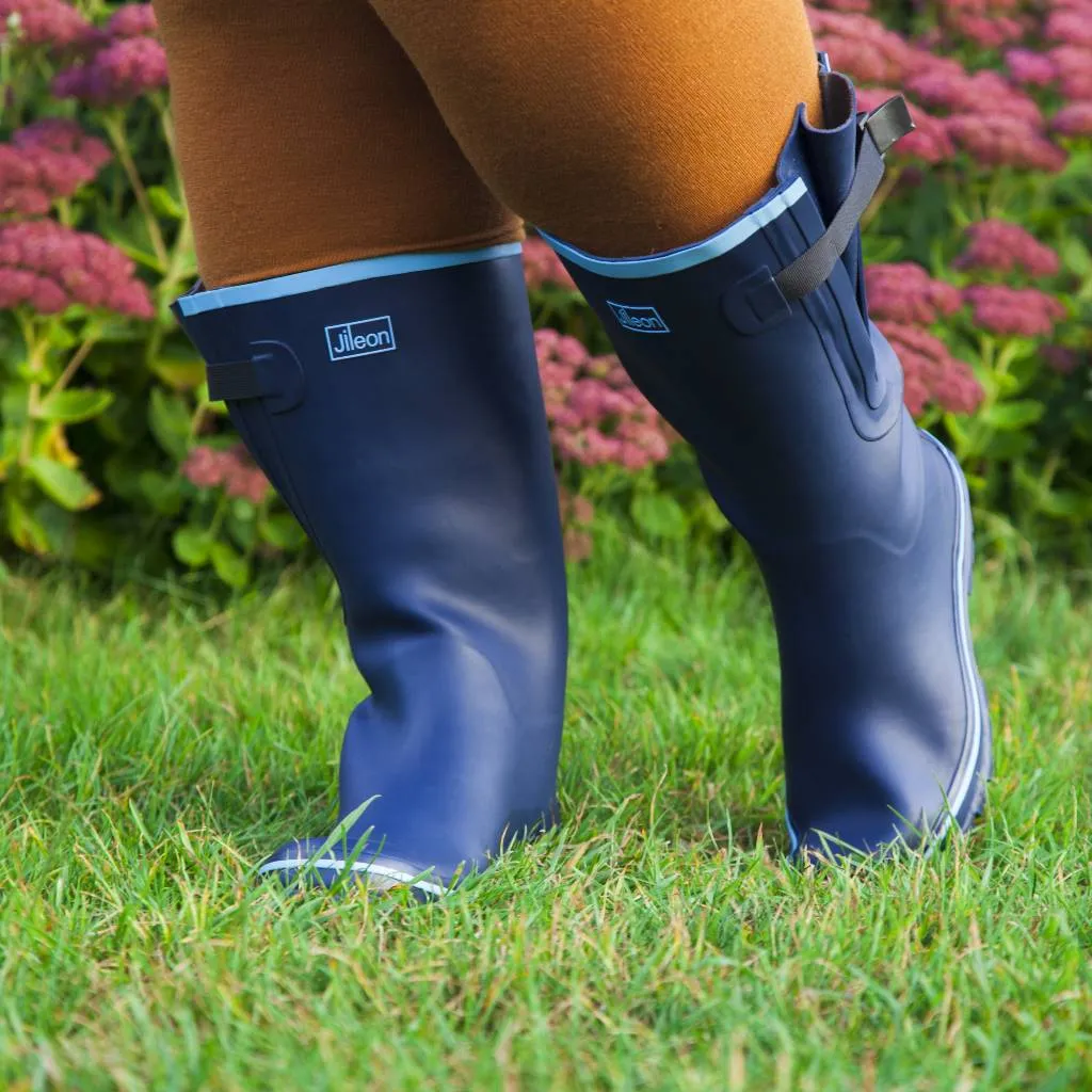 Wide Calf Rain Boots - Up to 19 inch calf - Navy with Sky Blue - Regular Width in Ankle