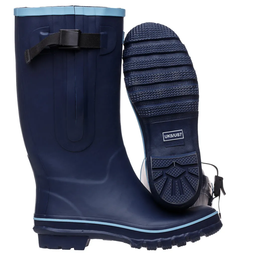 Wide Calf Rain Boots - Up to 19 inch calf - Navy with Sky Blue - Regular Width in Ankle