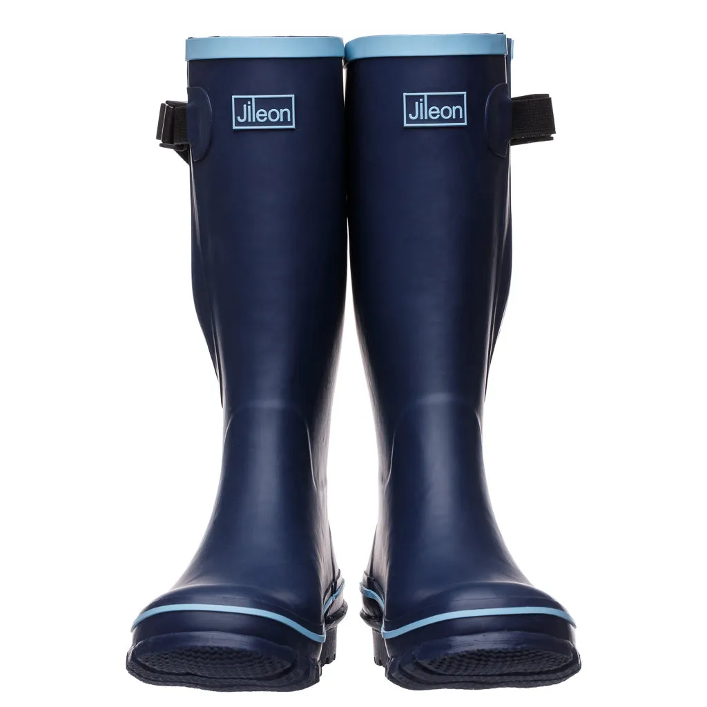 Wide Calf Rain Boots - Up to 19 inch calf - Navy with Sky Blue - Regular Width in Ankle