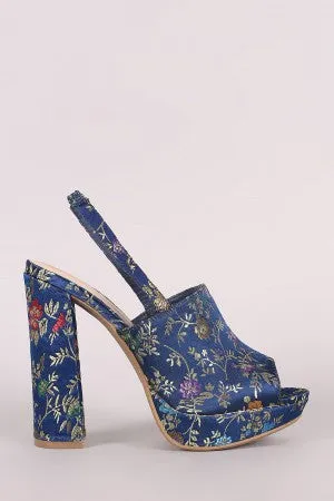 Wild Diva Lounge Floral Brocade Slingback Half Moon Mule Heel