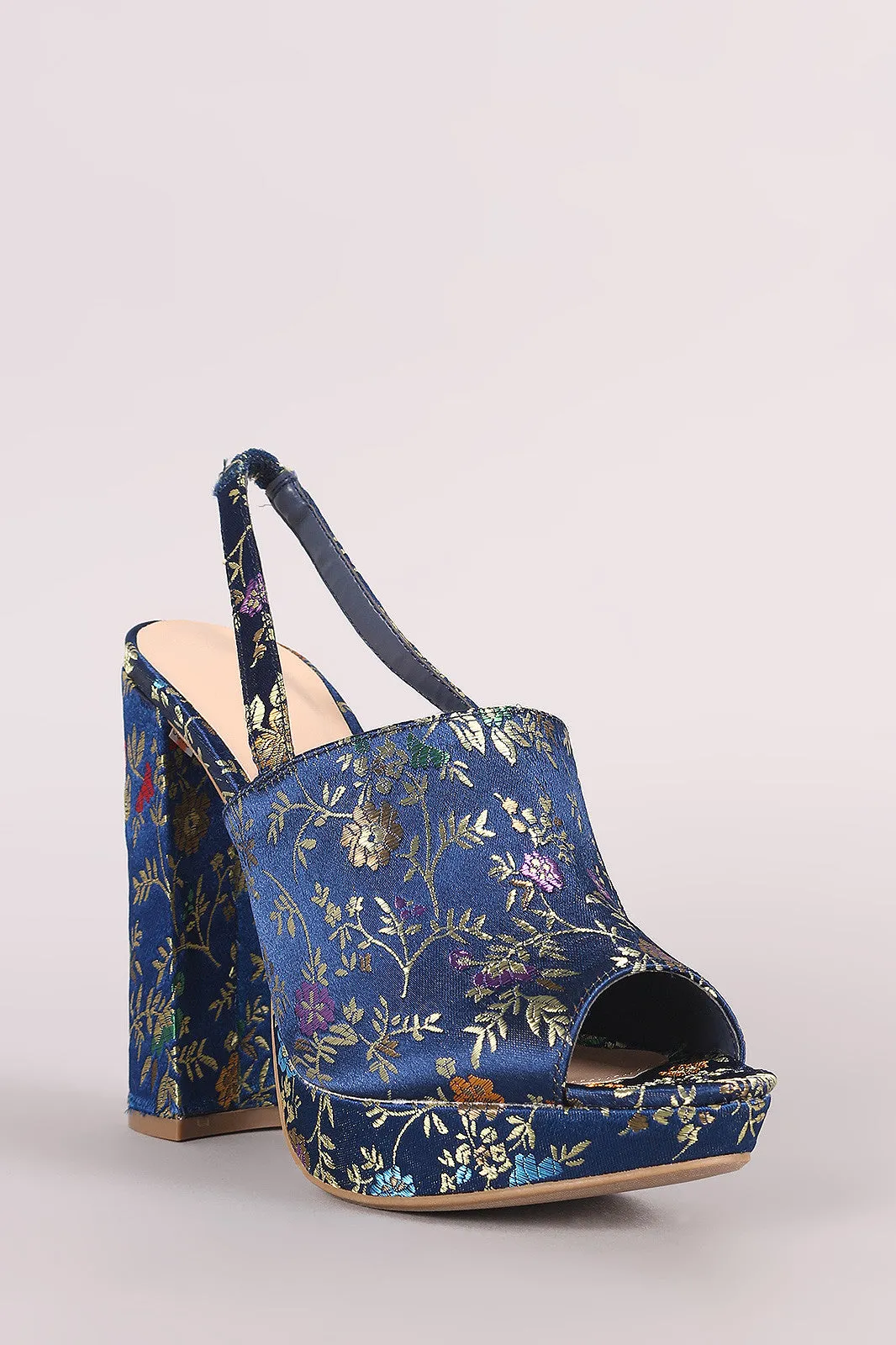 Wild Diva Lounge Floral Brocade Slingback Half Moon Mule Heel