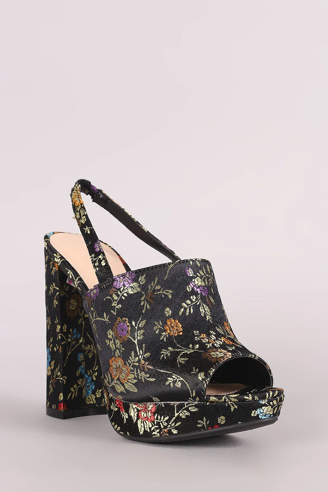 Wild Diva Lounge Floral Brocade Slingback Half Moon Mule Heel