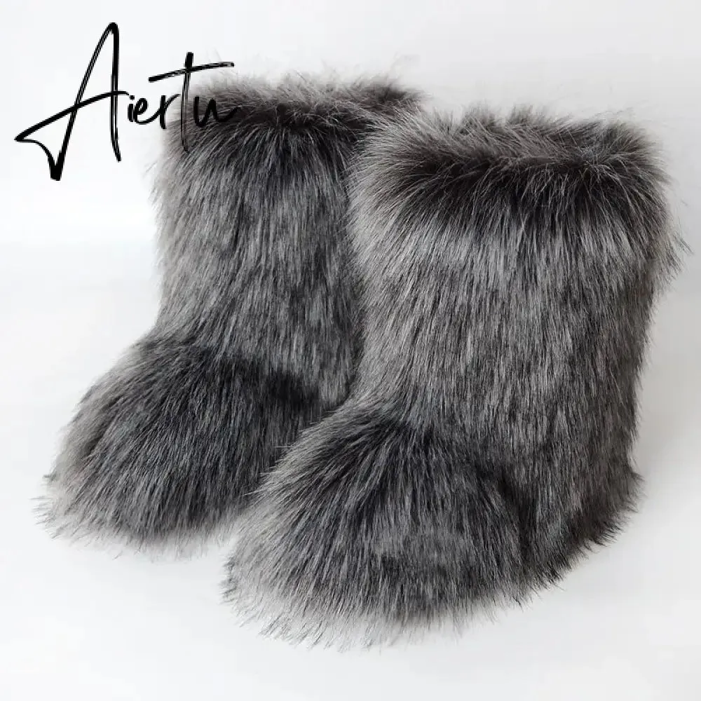 Winter Shoe Women's Winter Fluffy Faux Fox Fur Boots Woman Plush Warm Snow Boots Luxury Footwear Girls' Furry Fur Bottes Fashion