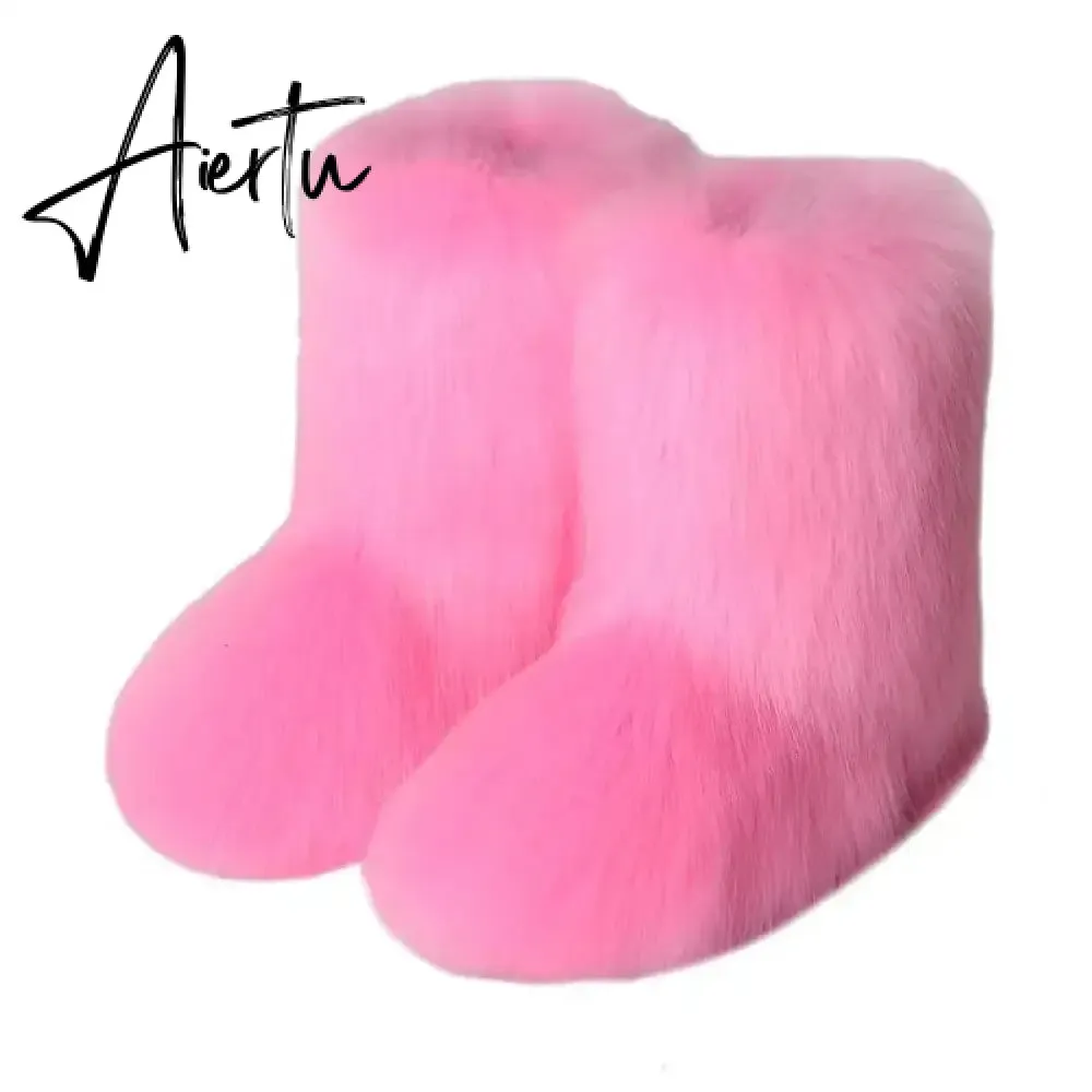 Winter Shoe Women's Winter Fluffy Faux Fox Fur Boots Woman Plush Warm Snow Boots Luxury Footwear Girls' Furry Fur Bottes Fashion