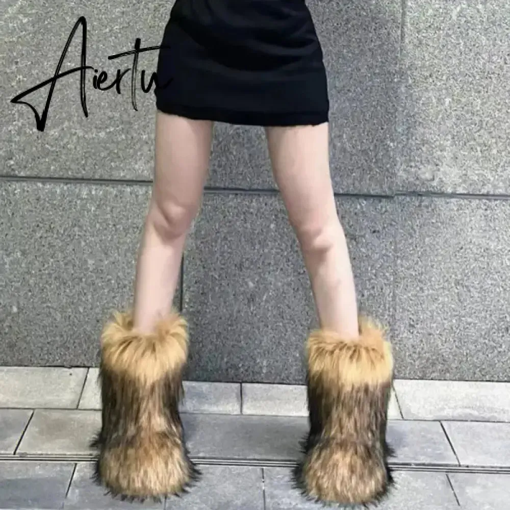 Winter Shoe Women's Winter Fluffy Faux Fox Fur Boots Woman Plush Warm Snow Boots Luxury Footwear Girls' Furry Fur Bottes Fashion