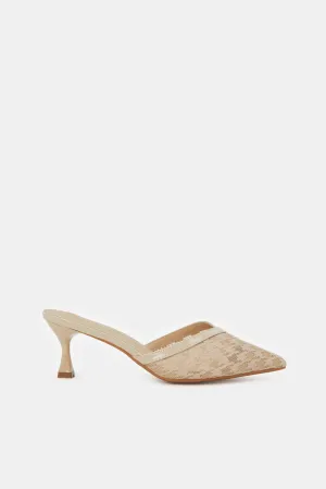 Women Beige Textured Mule