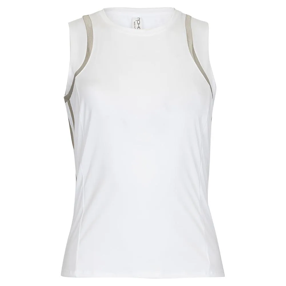 Women`s Elle Tennis Tank White and Silver Sand