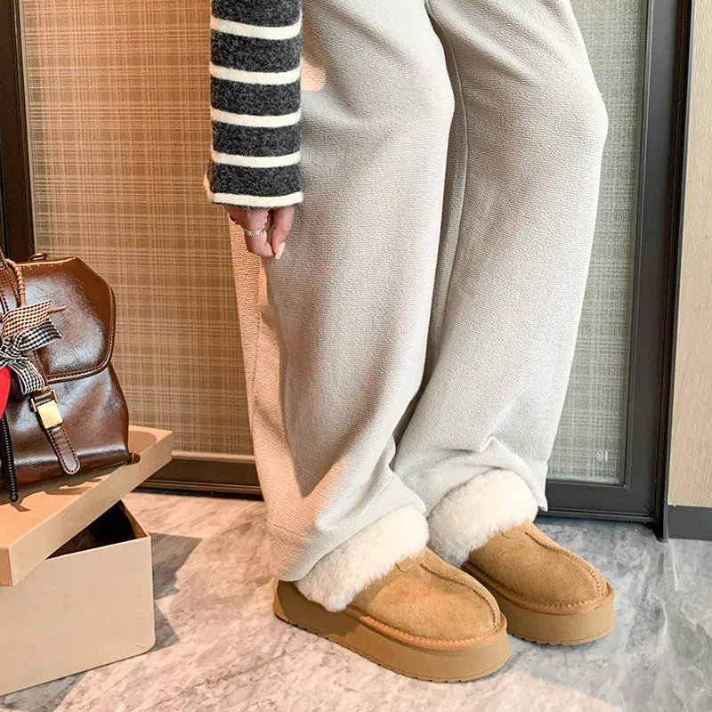 Womens Genuine Suede Leather Platform Wool Fur Mule