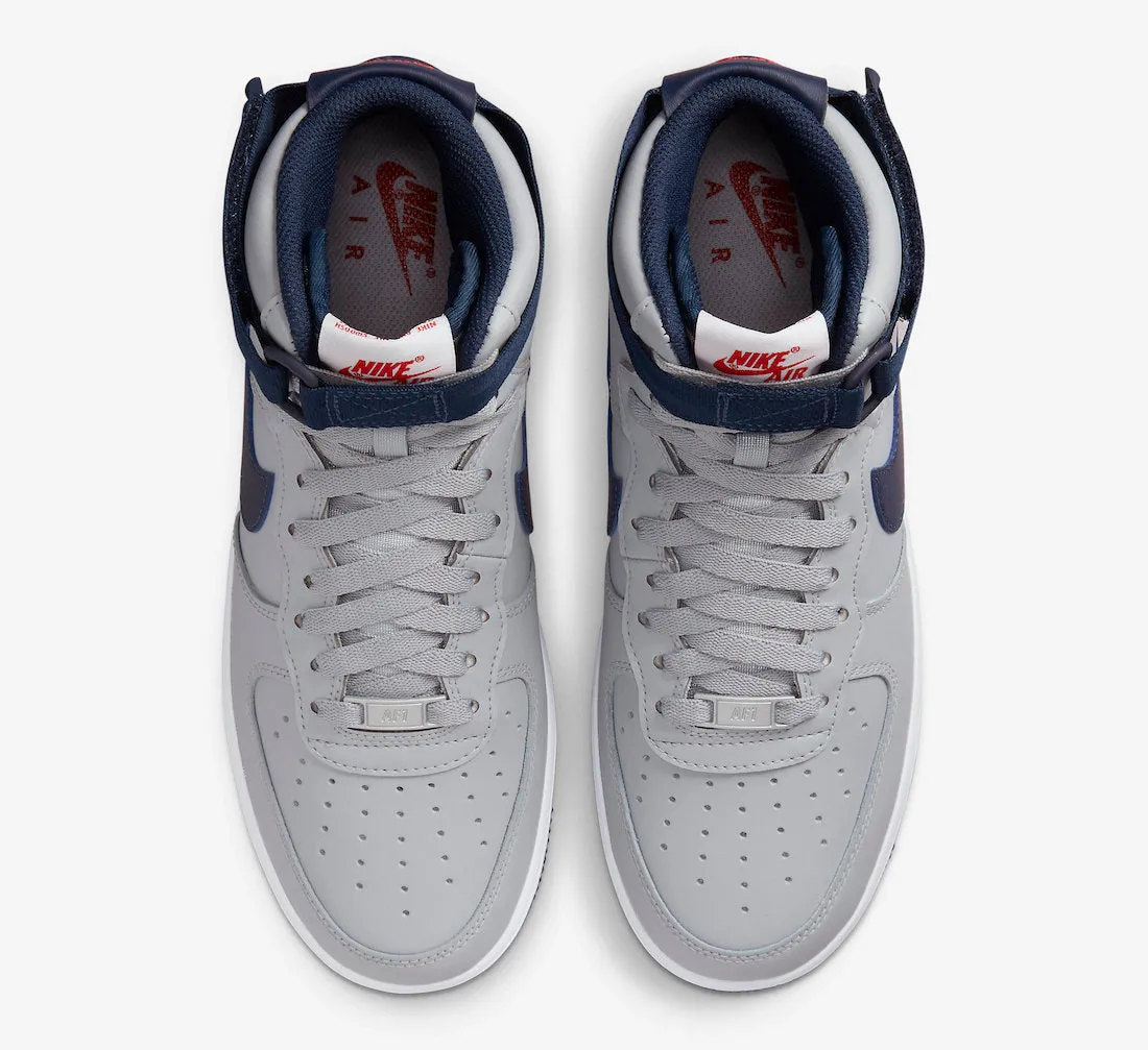 Women's NIKE AIR FORCE 1 HIGH QS WOLF GREY/COLLEGE NAVY-UNIVERSITY RED DZ7338-001