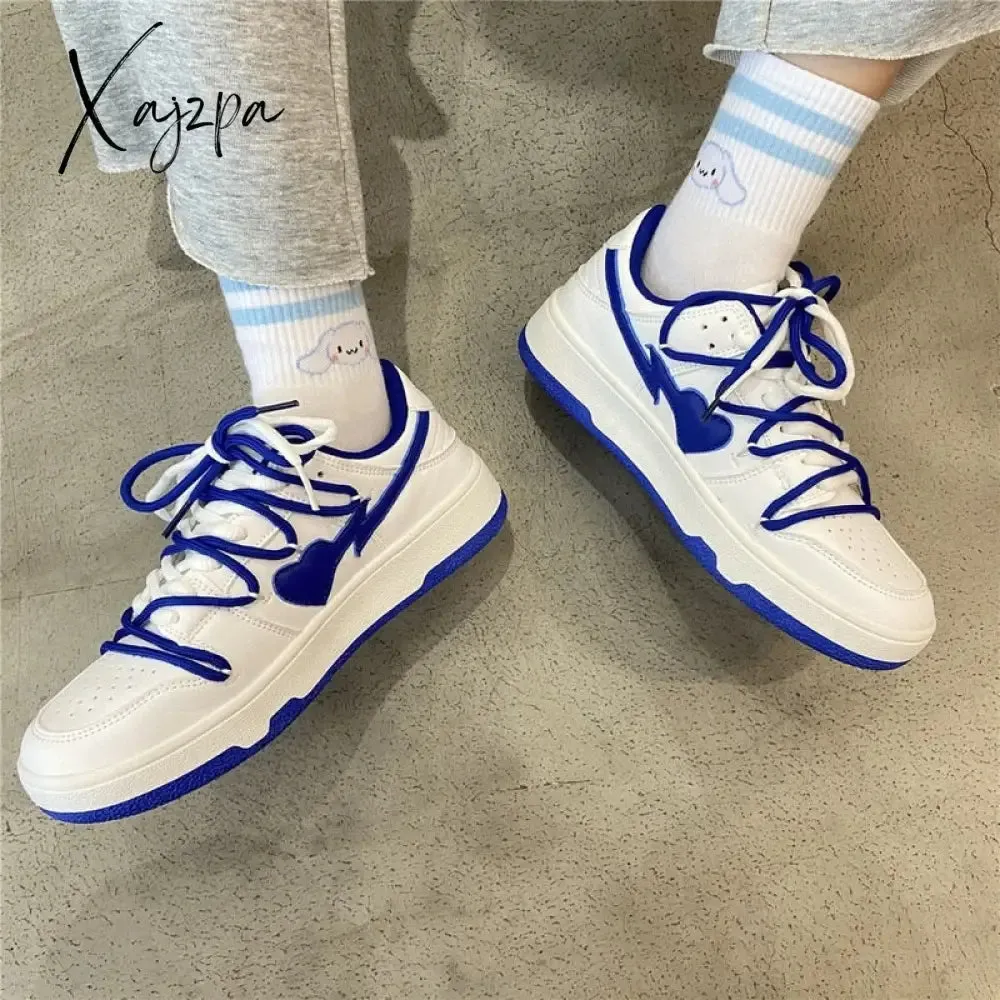 Xajzpa - Original Women Blue Love Designer Classic Breathable Canvas Casual Sneakers Female Outdoor Walk Tennis Little White Shoes