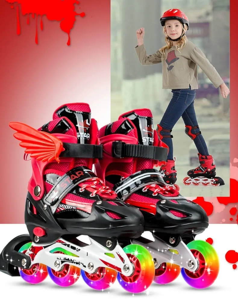 XVXF Flash Wheel Skates Children's Full Set Boys and Girls Roller Shoes Skates Roller Skates Children's Favorite Gifts