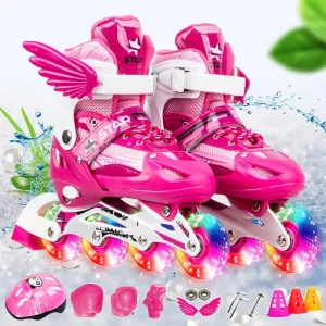 XVXF Flash Wheel Skates Children's Full Set Boys and Girls Roller Shoes Skates Roller Skates Children's Favorite Gifts