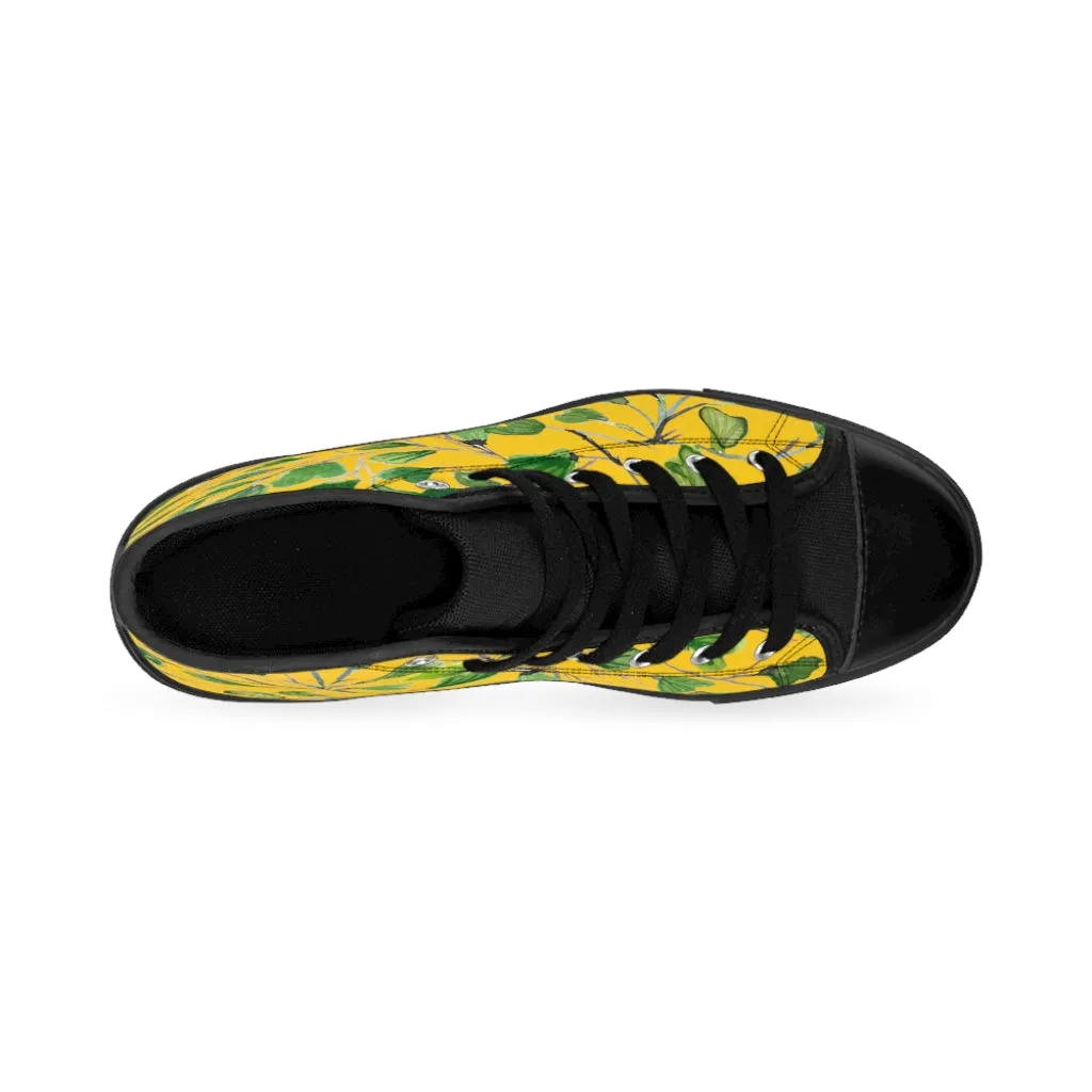 Yellow Maidenhair Men's Tennis Shoes, Tropical Print Designer Best High-top Sneakers For Men